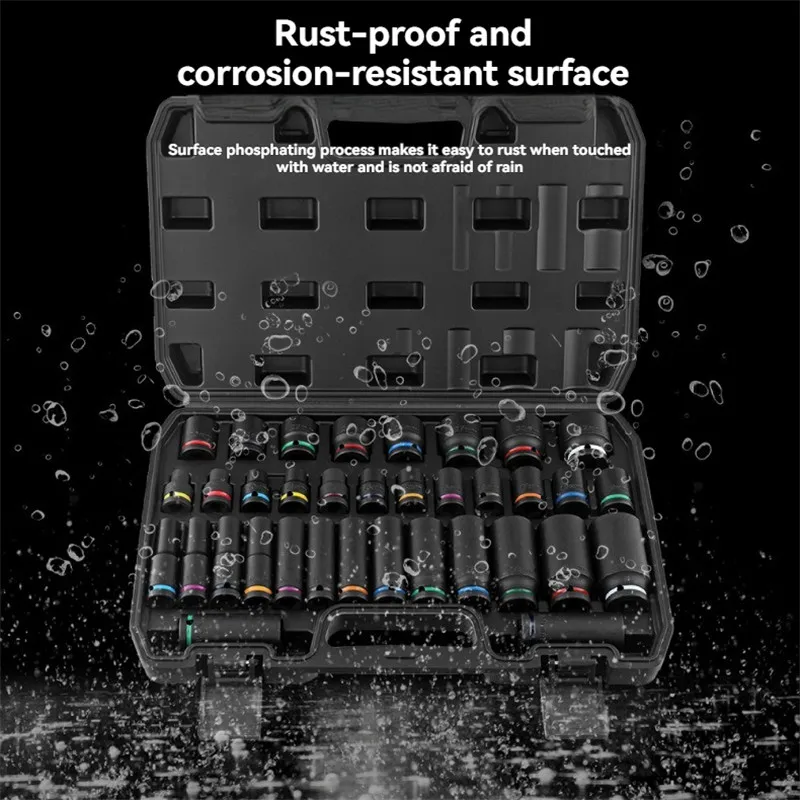 35/16/11PCS 1/2Impact Short Sleeve Kit 8-32mm suitable for 1/2 Pneumatic Cannon Wrench Pneumatic Long Sleeve Nut Screwdriver Hea
