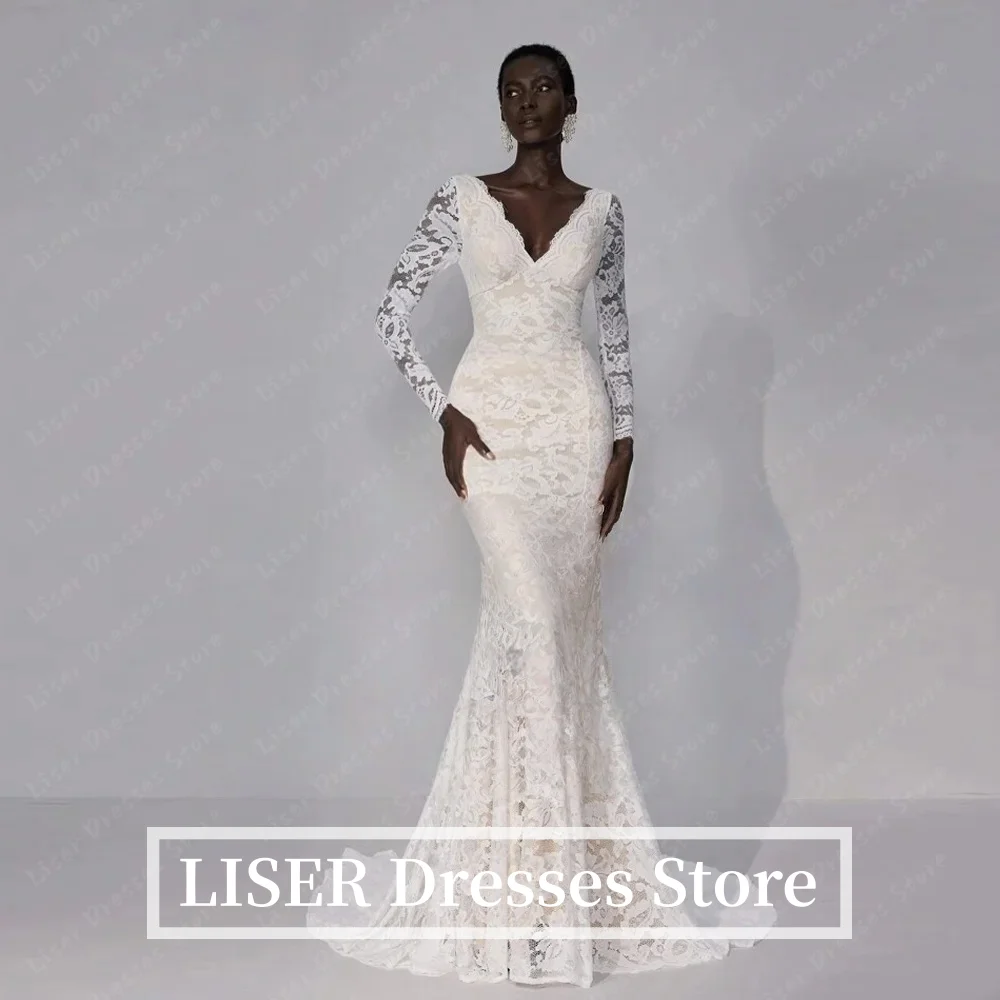 Liser Elegant Mermaid Wedding Dress Off The Shoulder Long Sleeve Lace Bridal Dress Formal Wedding Ball Prom Gown Customized 2026