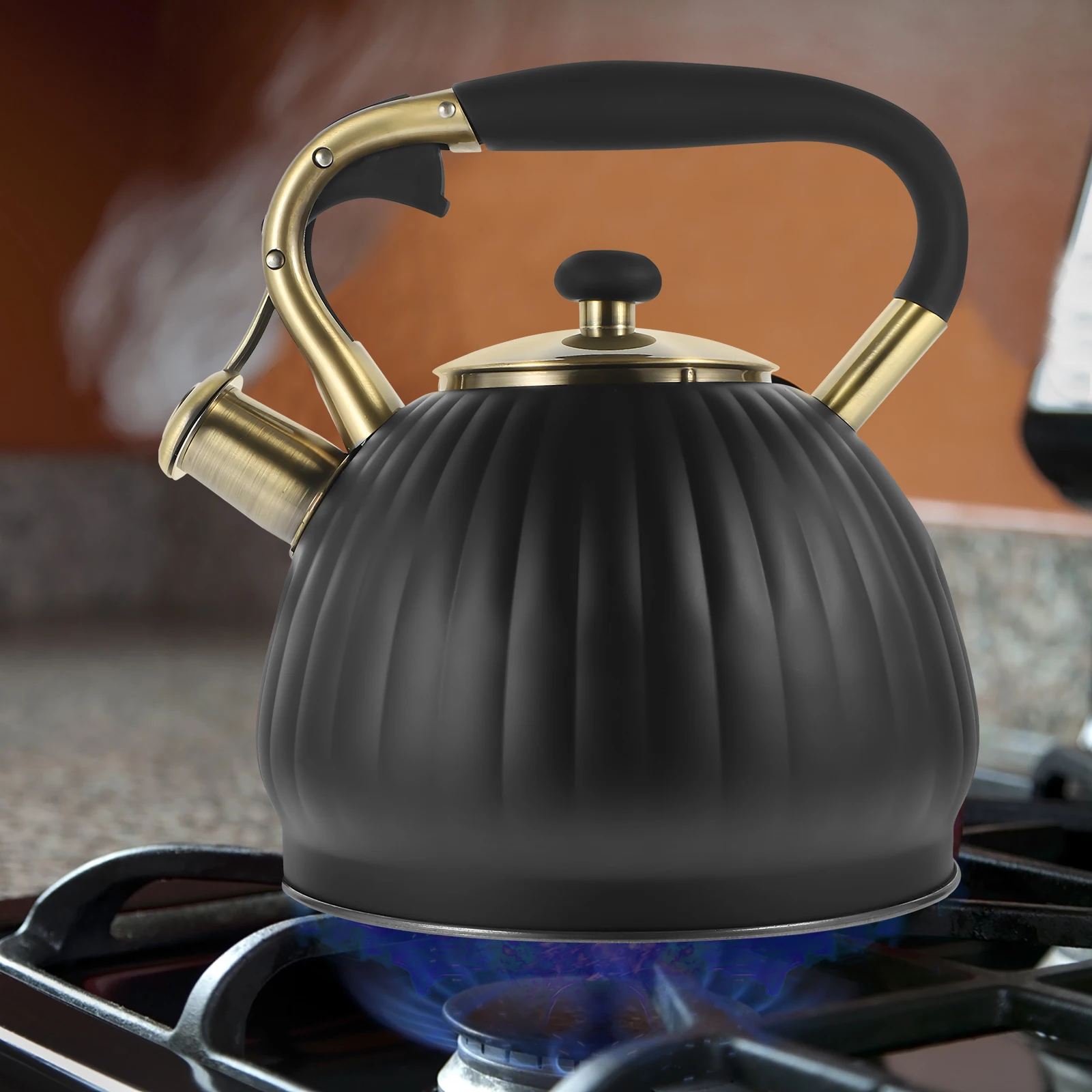 

Whistling Water Stainless Steel Large Capacity Boiling Kettle Household Tea Kettle For Gas Stove Electric Cooker Black