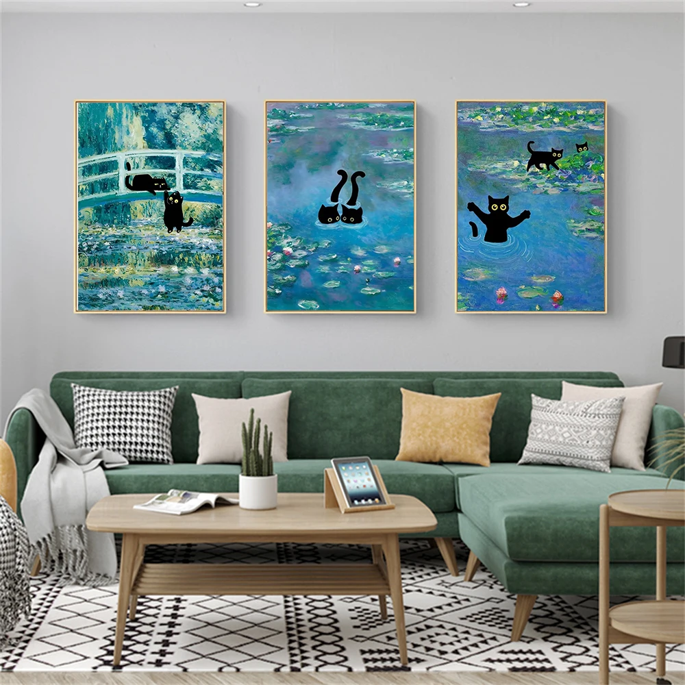 Funny Black Cat Wall Art Poster Classic Masterpiece Art Print Gift For Cat Lovers Aesthetic Living Room Bedroom Home Wall Decor