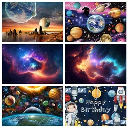 Outer Space Backdrop Universe Planet Galaxy Spacecraft Astronaut Blast Off Rocket Happy Birthday Baby Shower Photo Backgrounds