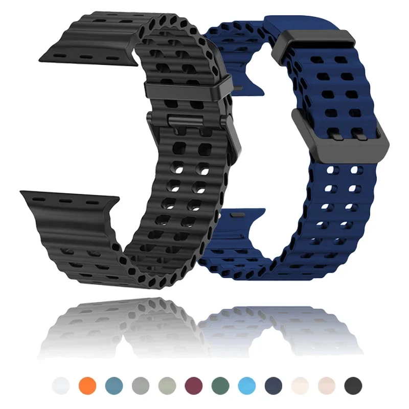 Silicone Ocean strap for Apple Watch Band 42mm 46 44mm 45mm 49mm Breathable Bracelet for iwatch series 9/8/7/6/5/4/se ultra band