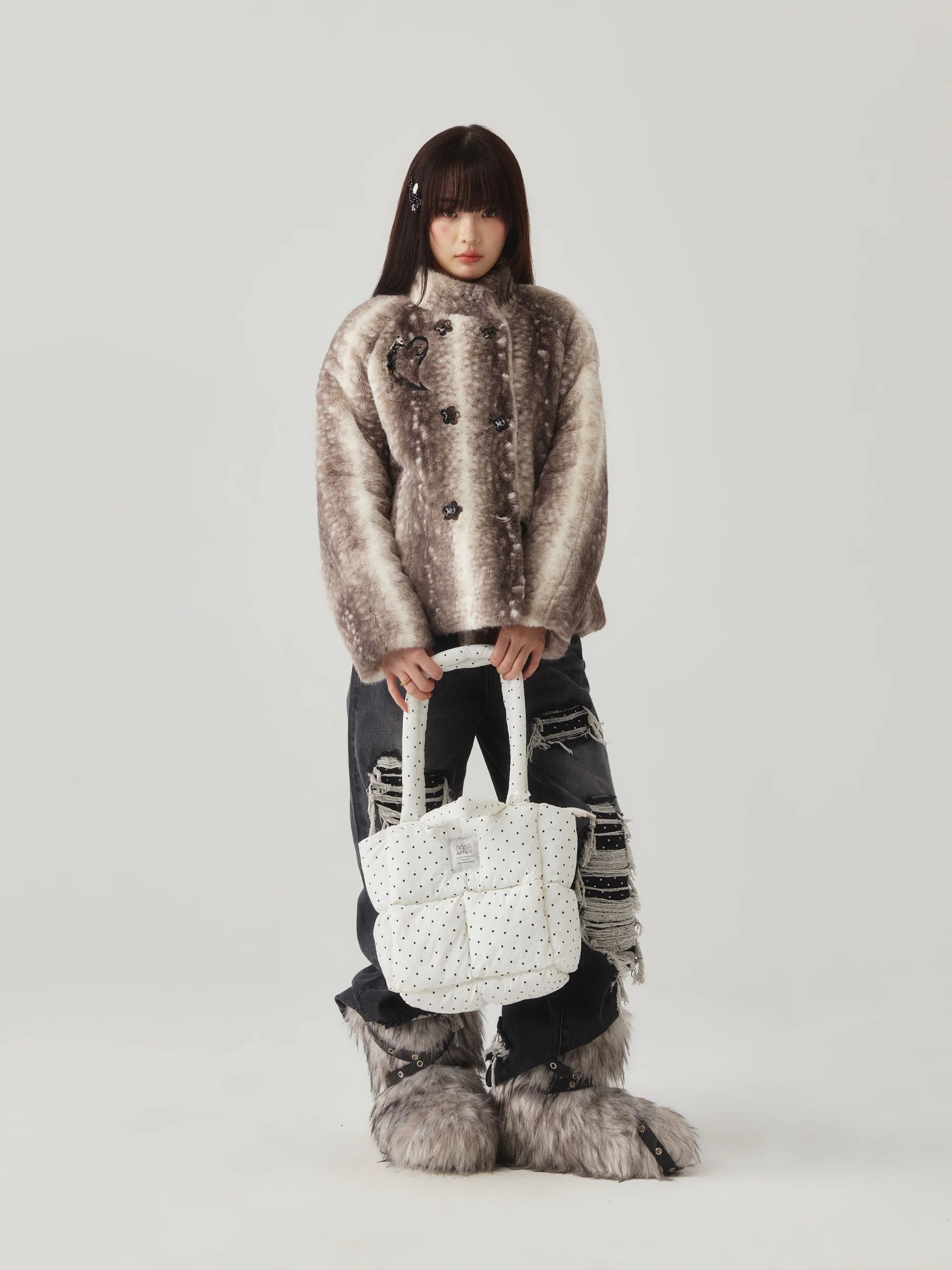 Bambi Design Faux Fur Jacket Button Warm Outerwear Velvet Youth Popular Standard Sleeve Long Sleeve Stand Collar Double Button