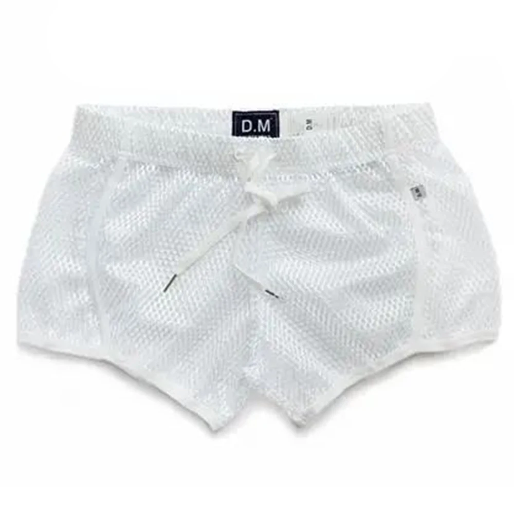 Shorts masculinos sexy de malha transparente, shorts finos e respiráveis, shorts domésticos soltos, de cor simples e sólida, novo, 2022