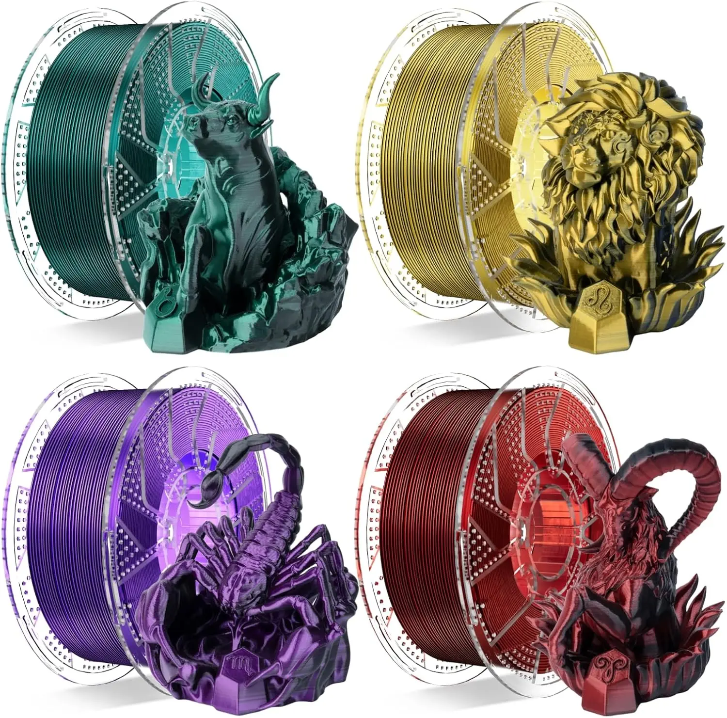 

Silk PLA Dual Color Bundle 1.75mm Christmas Red Gold Purple Dark Green 3D Filament 4x1kg