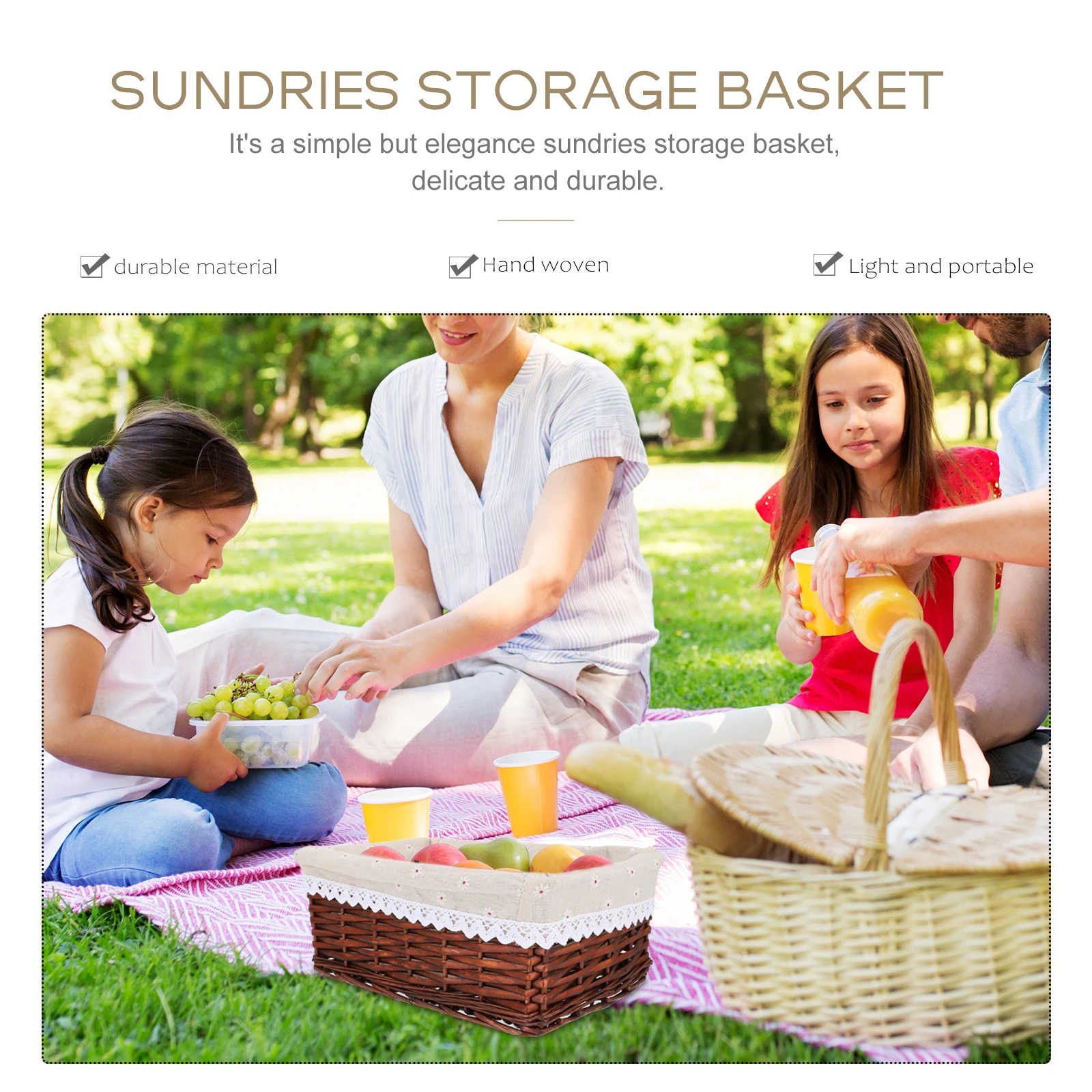 

30*20*12Cm Wicker For Clothes Laundry Sundries Organizer Home Kitchen Sorting Basket Sundries Storage Basket Brown