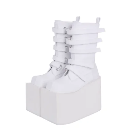 Punk Style Black Square Toe Mid-Calf Platform Women Boots Wedges Super High Heels Hook Loop Design Large Size Shoes view 2