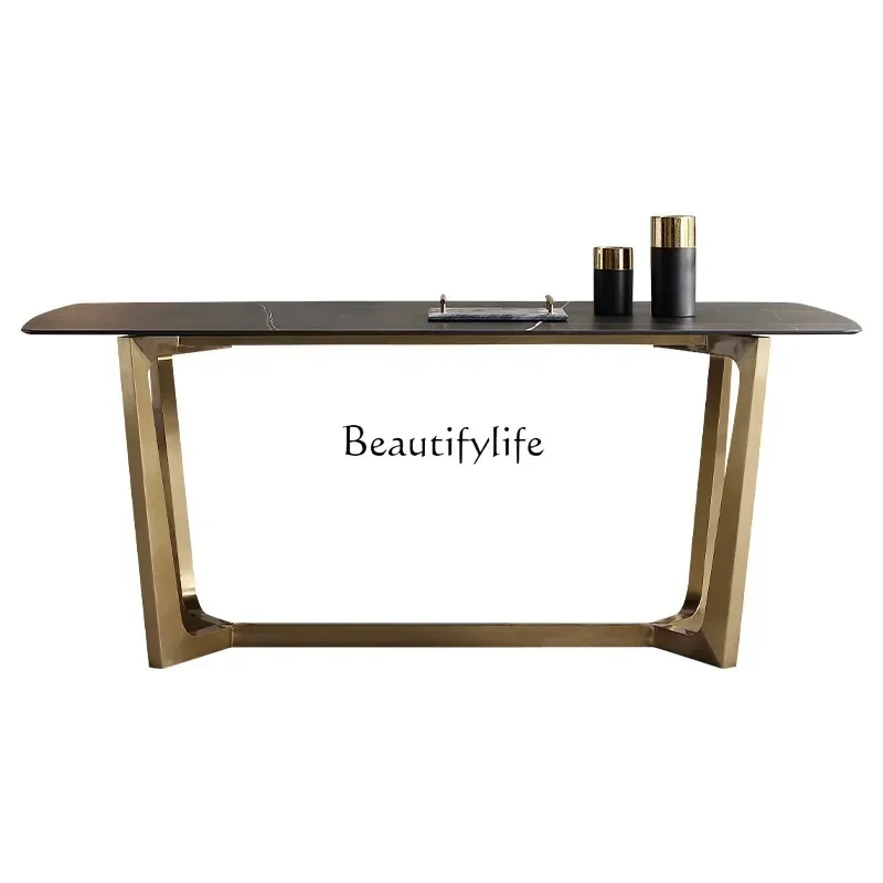 

1Rock slab dining table rectangular light luxury simple modern light luxury rock slab dining table