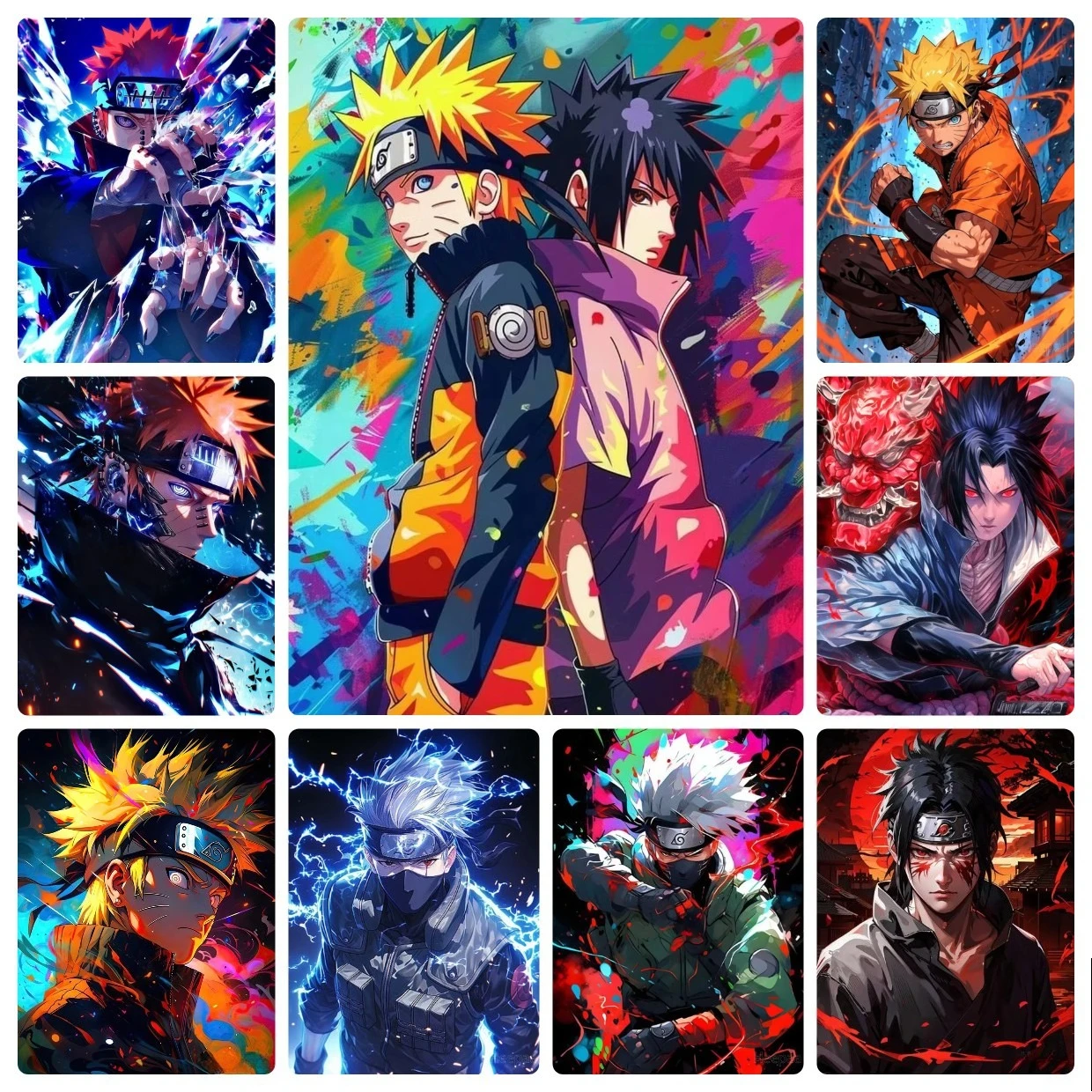 Rahmenloses N-Naruto Uzumaki Sasuke Uchiha Anime Digitales Ölgemälde nach Zahlen Japan Cartoon Wandkunst Heim- und Raumdekoration