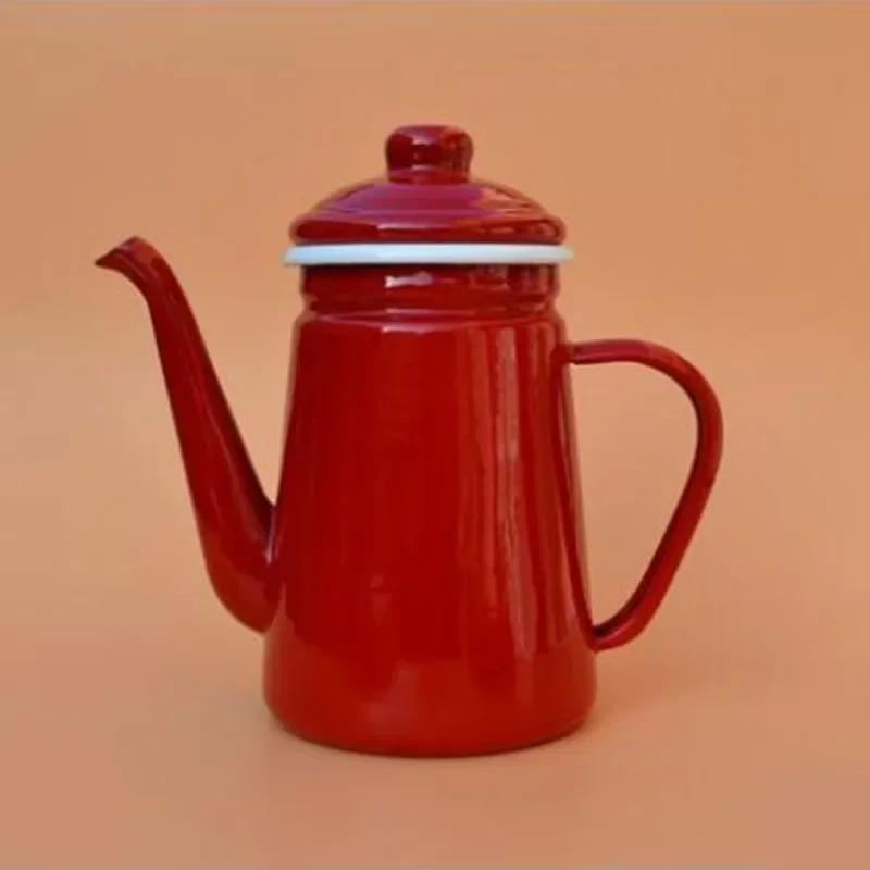 

1.1L Enamel Coffee Pot Hand Tea Kettle Induction Cooker Gas Stove Universal Enamel Vintage Kettle Water Kettle Teapot