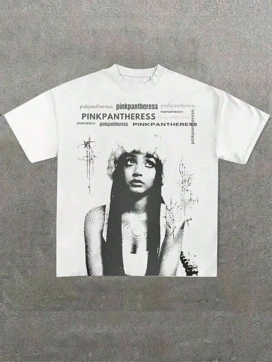 Printed Cotton Plus Size Men's Clothing, [Pinkpantheress Merchandise T-Shirt] 2026 Global Tour Music Festival Support 100% 100% Cotton Trendy Y2K Short-Sleeve Tee-Soft, Quick-Drying, Moisture-Wicking;  Great Gift for Christmas or Halloween