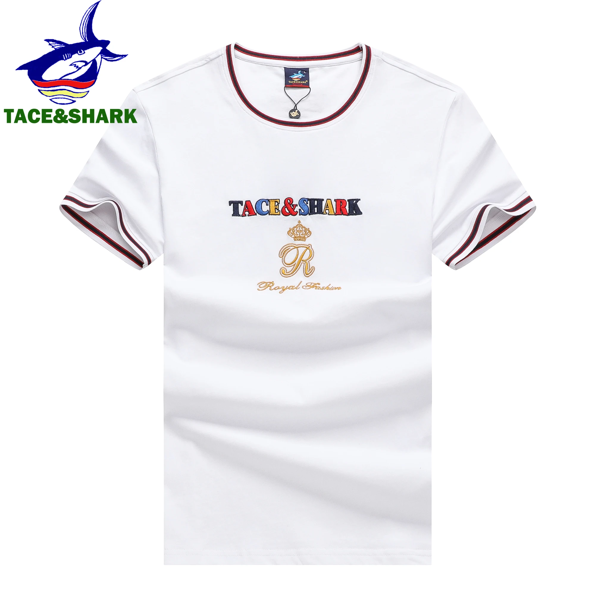 TACE&SHARK Letter Embroidery T Shirt 2023 Summer Fashion T-shirts Clothing Mens Casual Cotton Tshirts Tops 3XL