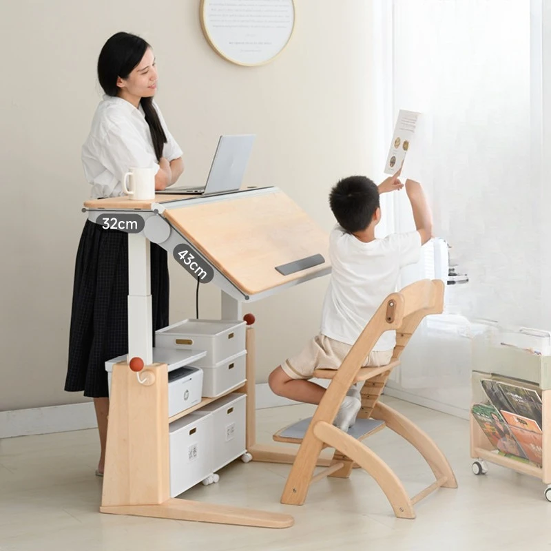 

Desk Children's Electric Lifting Foldable Solid Wood Student Home Study Table
