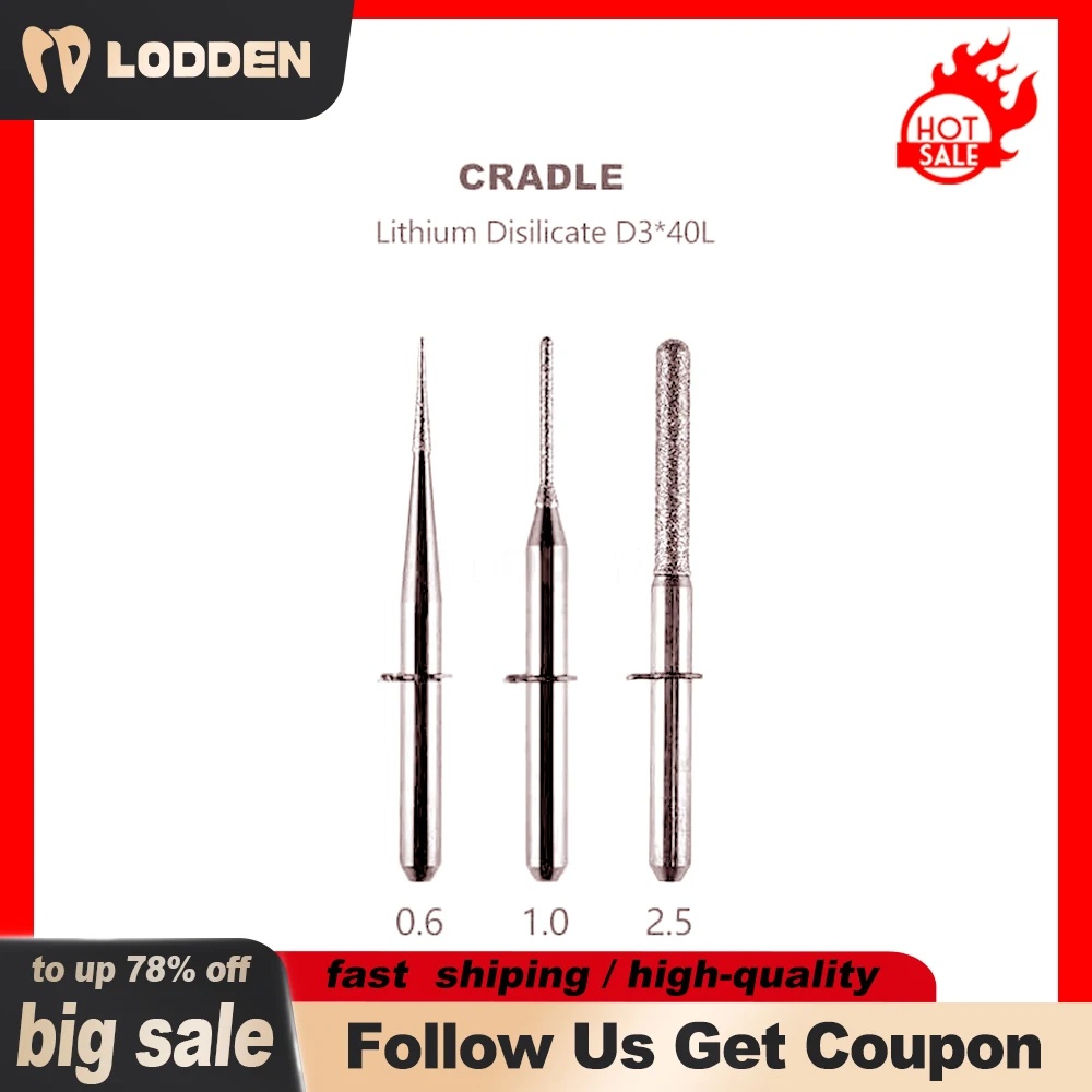 

Cradle C41 Dental Milling Burs Lithium Disilicate Emax D3 * 2.5mm/1.0mm/0.6mm for Upcera MILL C41 4-Axis Wet Milling Machine