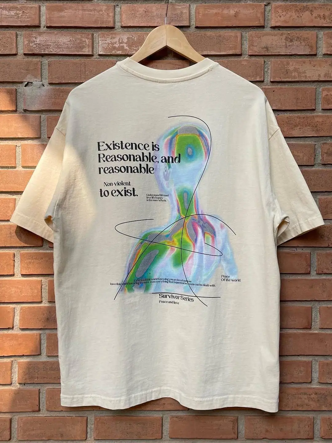 Wang Studio Subculture American Retro Philosophy Slogan Short Sleeve Artistic Men's T-Shirt Breathable Cotton round Neck Design