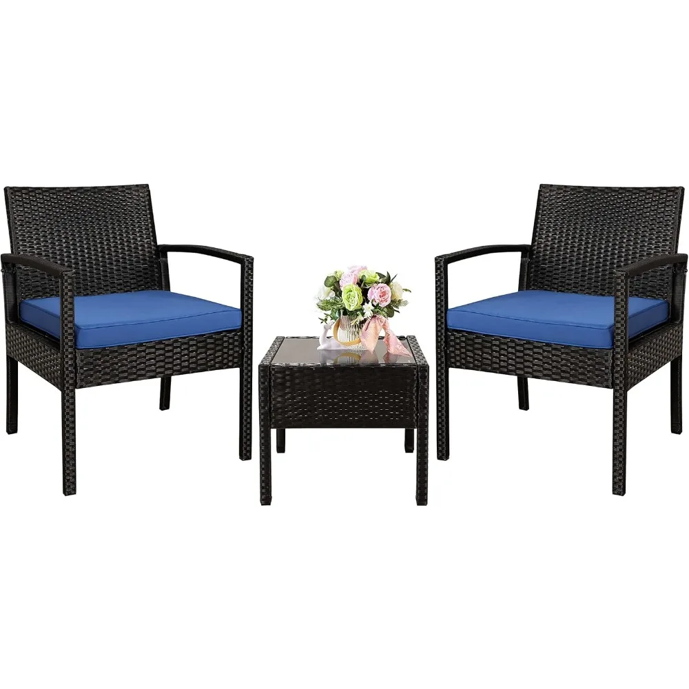 

3 Piece Outdoor Patio Furniture Sets, Rattan Conversation Set with Soft Cushion,Wicker Chairs with Coffee Table for Yard Backyad