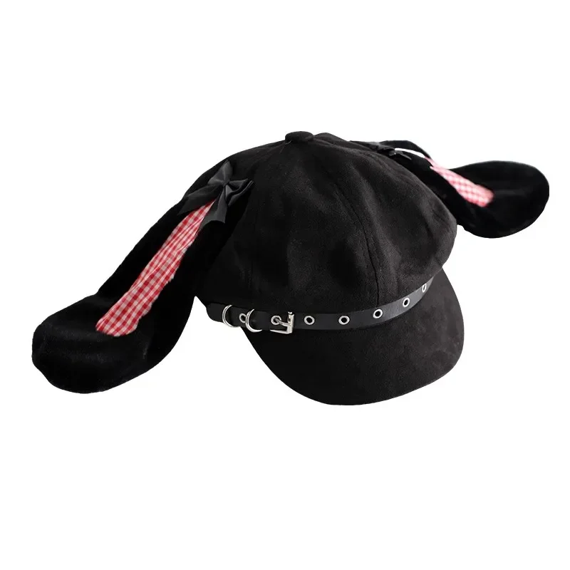 Japanese New Women Watercolor Plaid Rabbit Hat Harajuku Lolita Subculture Beret Y2K Punk Cute Decorative Girl Sun hats