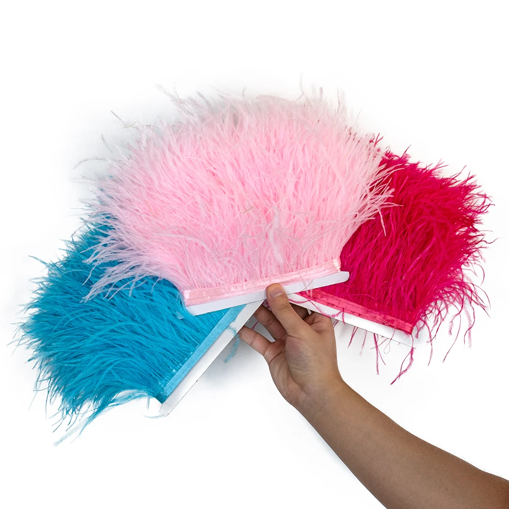 1Meter Premium Fluffy Pink Ostrich Feather Trim 10‑15cm Ostrich Plume Ribbon for Stage Show Hat Clothing Festival Decor Supplies
