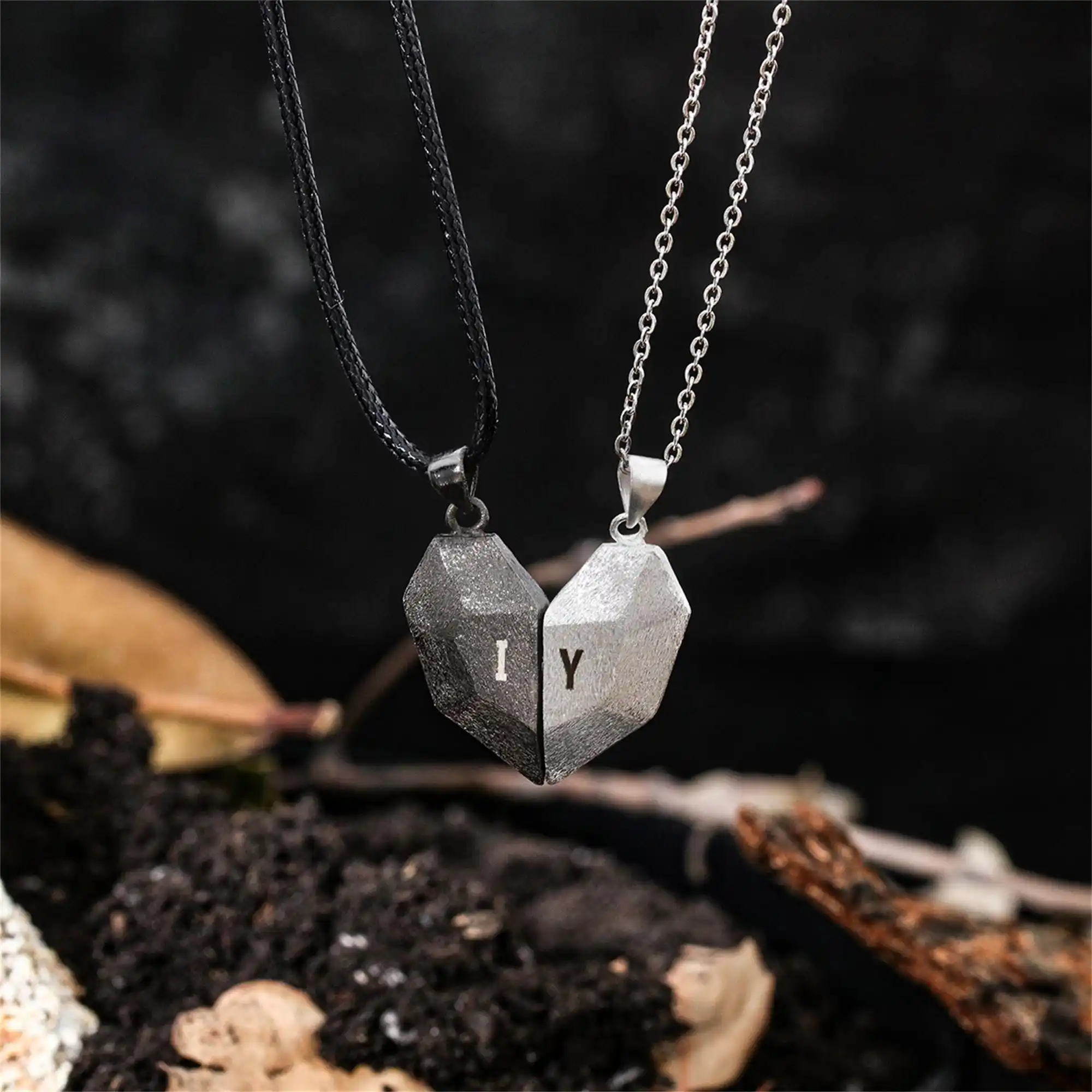 Custom couple magnetic heart necklace set, matching necklaces, personalised couple jewellery, birthday or Christmas gift for him