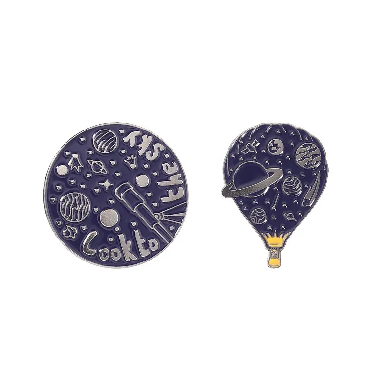 Cartoon planet hot air balloon-shaped badges Exploration space series alloy pins Accessories for clothing bags Gifts for friends