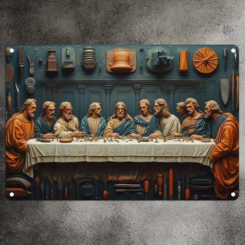 

Religious Themed Aluminum Metal Wall Art: The Last Supper Scene with Intricate Details, Ideal for Christian - Inspired Decor
