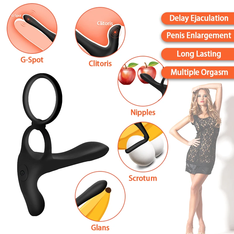 HESEKS Dual Motor Silicone Penis Rings Testicle Rings Couples Vibrator Clitoral Stimulator Sex Toy for Couples