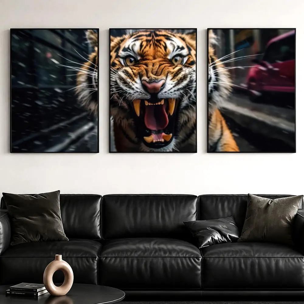 Tiger Thrilling Art Painting Calligraphy Canvas Poster Set Wall Artwork Prints for Bedroom Living Room Home Decor Gift