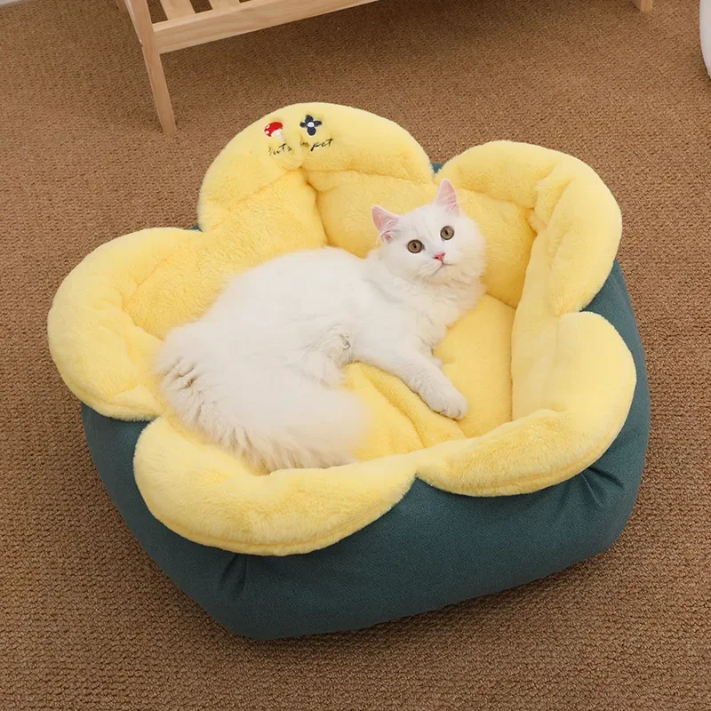 

Pet Cushion with Flower Pattern, Soft Bed for Cats and Dogs Cat Bed Pet Kennel Winter Warm House Cat