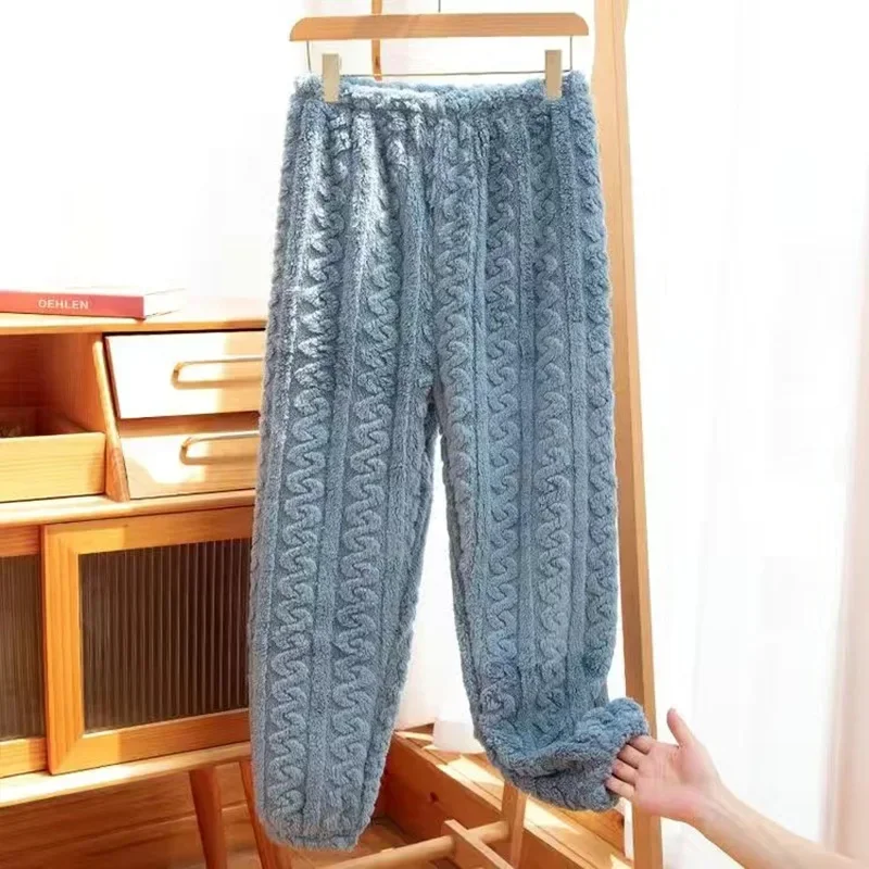 Calça de dormir folgada grossa acolchoada feminina, simples e acessível, roupa casual quente, macia e elegante, casa e aconchegante, inverno de alta qualidade