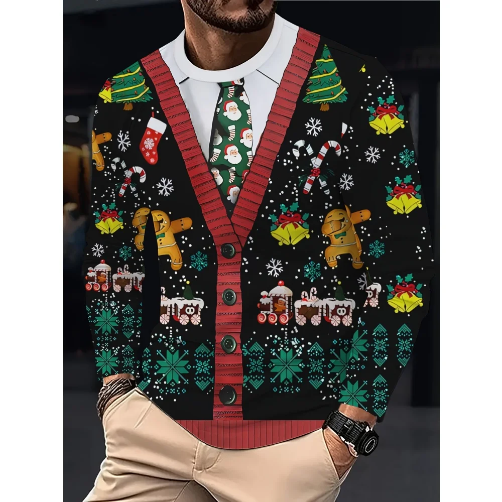 

Men's Christmas T-Shirts Snowflakes Gifts Print Round Neck Top Winter Holiday Party Casual Oversize Long Sleeve Men's Clothes