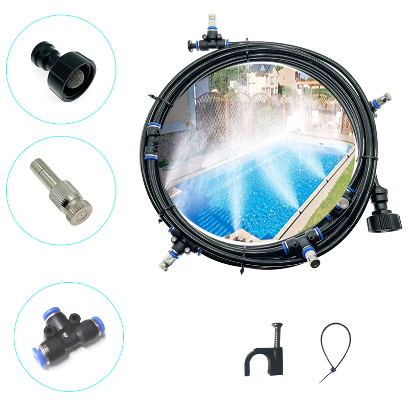 DIY Garden Water Sprayer Nozzle Quick Connection Misting System For Patio Cooling Umbrella Trampoline Greenhouse 10-20M