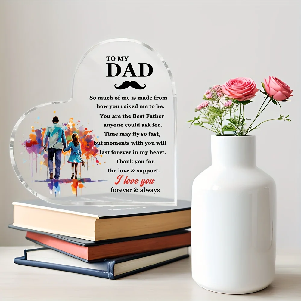 Watercolor Father Daughter Walking Heart Acrylic Plaque To My Dad Sentimental Quote Desktop Gift