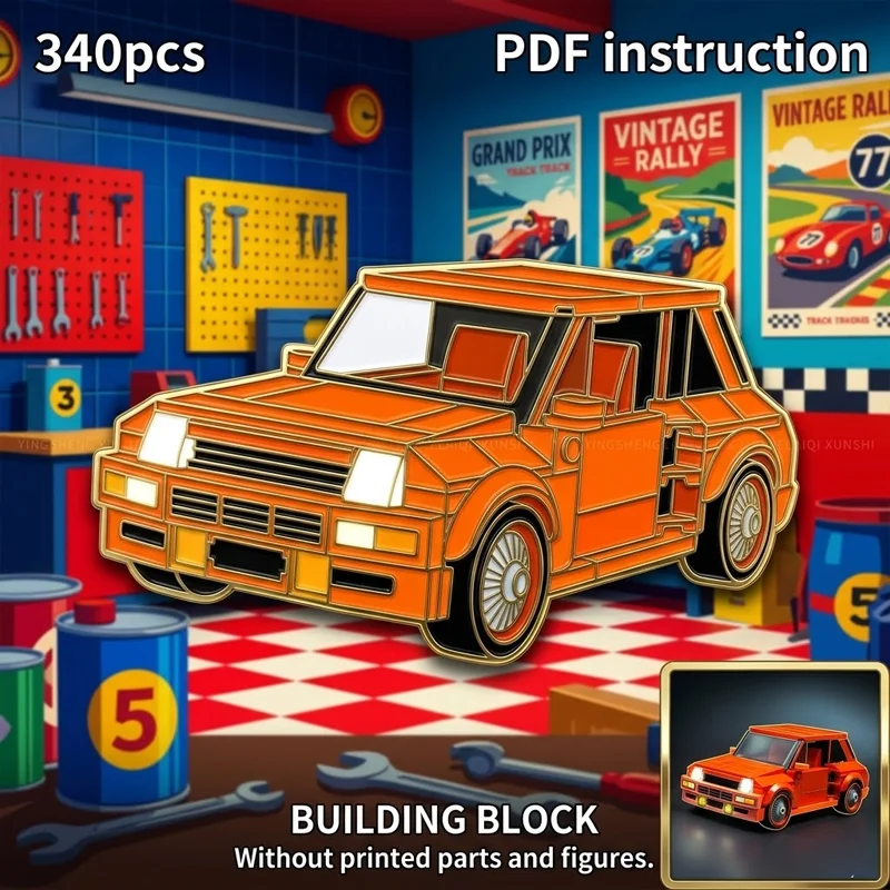 

Display Model MOC Classic 80s Hot Hatch Building Blocks Retro Orange Rally Car 8-Wide Racing Vehicle Adult Collector Brick Set