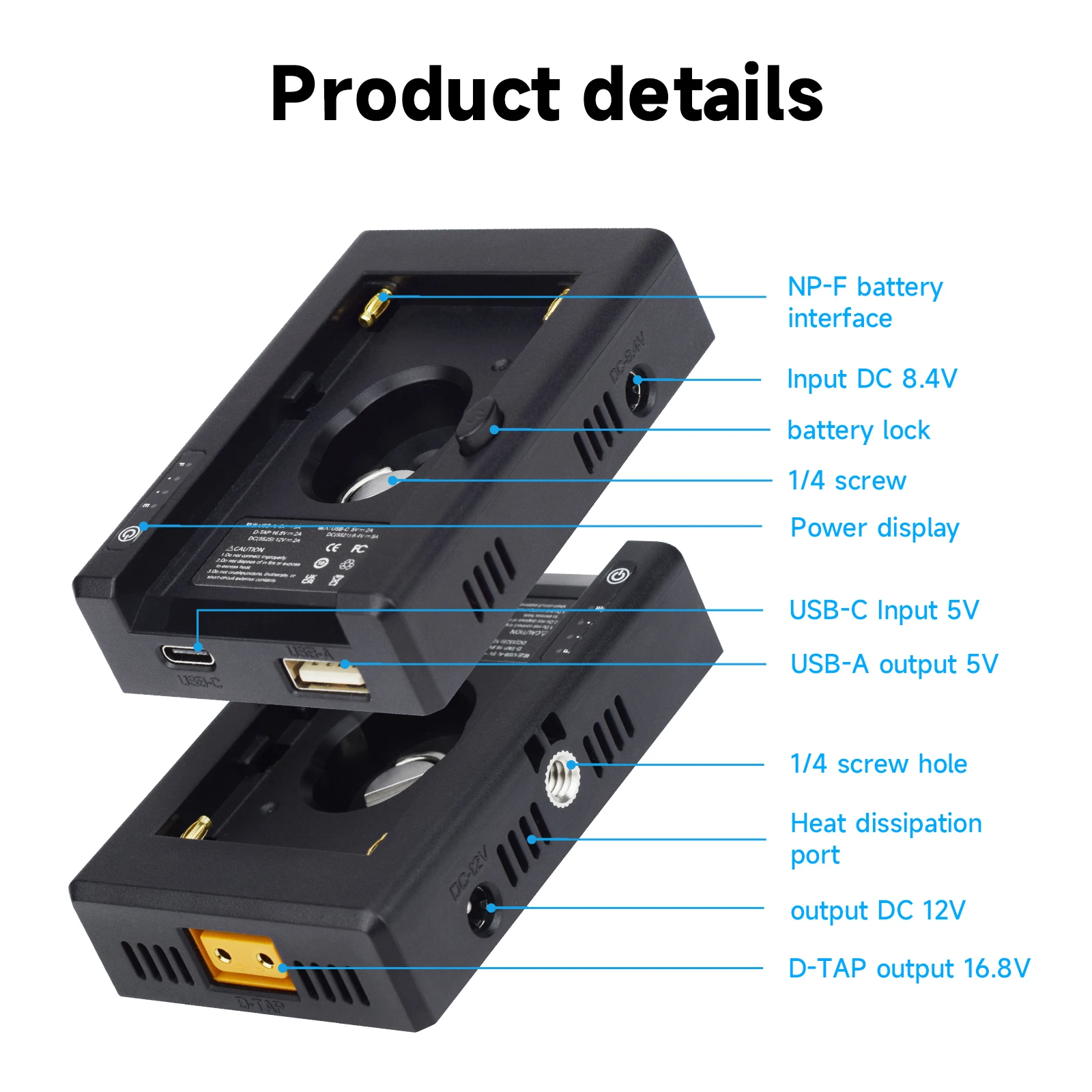 NP-F550 F750 F970 Battery+NP-F Battery Charger Battery Adapter Plate with DC12V DC8.4V USB Output for Camera ,LED Light ,Monitor