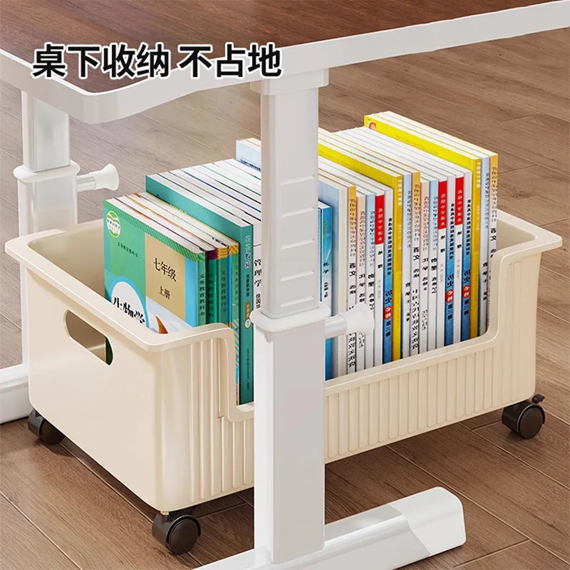 360° Rotation Mobile Bookshelf Office Desktop Pulley Trolley Student Backpack & Book Storage Rack under Desk Organizer