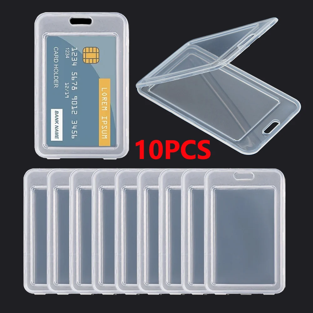 Capa de plástico transparente para cartão de identificação, porta-cartões de tamanho padrão, cartões de crédito comerciais, capa de cartão de identificação bancário, proteção com 10 peças