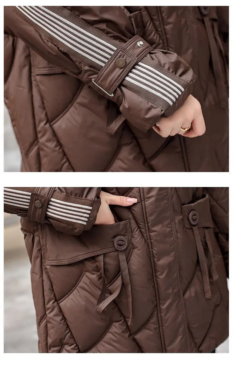 Winter Down Cotton Jacket Mid length Women's New Design sense Spliced Warm Thicken Parka Coat Female Loose Hooded Casual Jackets