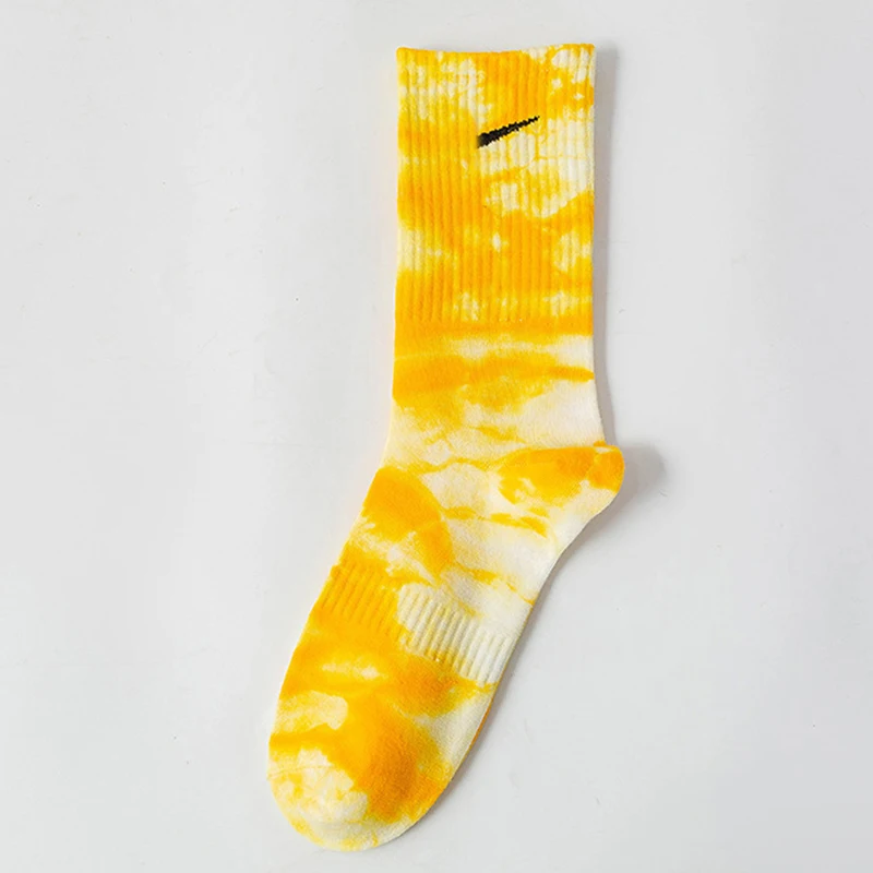 1Pair New Hip-hop Pure Color All Cotton Man And Woman Socks Fashion Spring Summer Tie-dye Socks