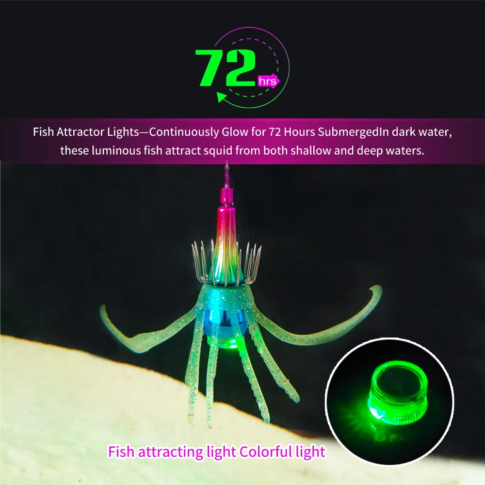 خطافات صيد الحبار الجديدة مع أضواء LED مزدوجة السحر خطافات الصيد الخفيفة 14 # /16 # هوك مقاوم للماء الحبار تهزهز الصيد الخشب الروبيان #3