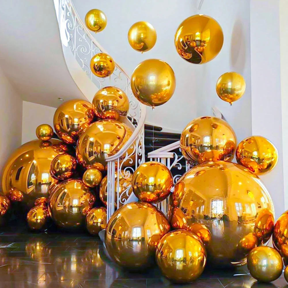 4D foil balloons, silver gold large holographic circular balloons, for Valentine's Day,birthdays,bachelorette parties,weddings view 4