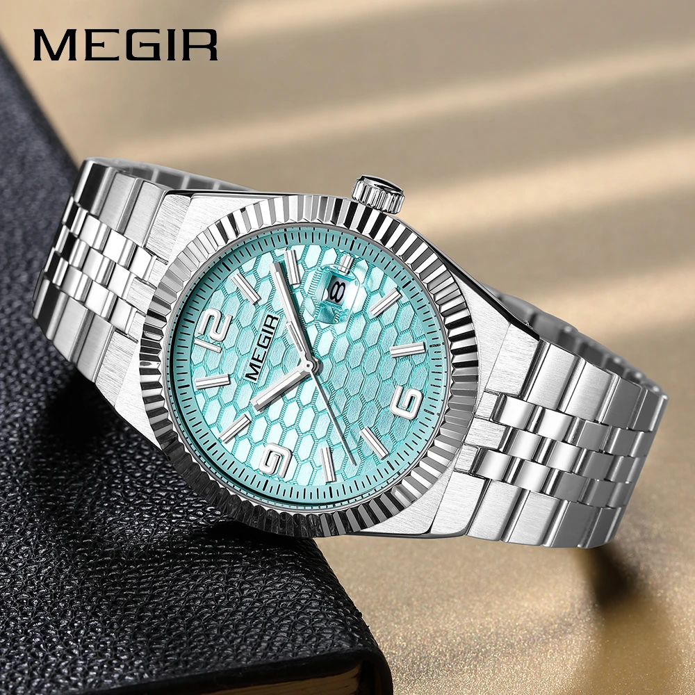 MEGIR New Quartz Watch for Men  Luxury Brand Stainlss Steel Date Man Wristwatch Fashion Waterproof Clock Original Mens Watches