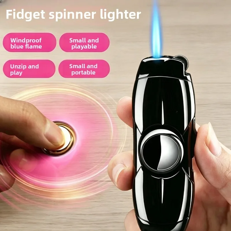 Internet Celebrity Stress-relieving Fingertip Top, Direct-to-blue-flame Inflatable Windproof Lighter, Creative Metal Igniter
