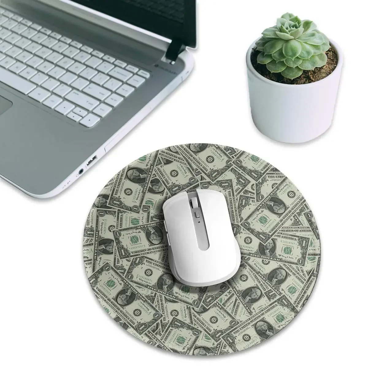 Money Dollars Bill Pattern Round Mouse Pad Computer Keyboard Mouse Mat Gamer Laptop Desk Mat Office Accessories Table Mats