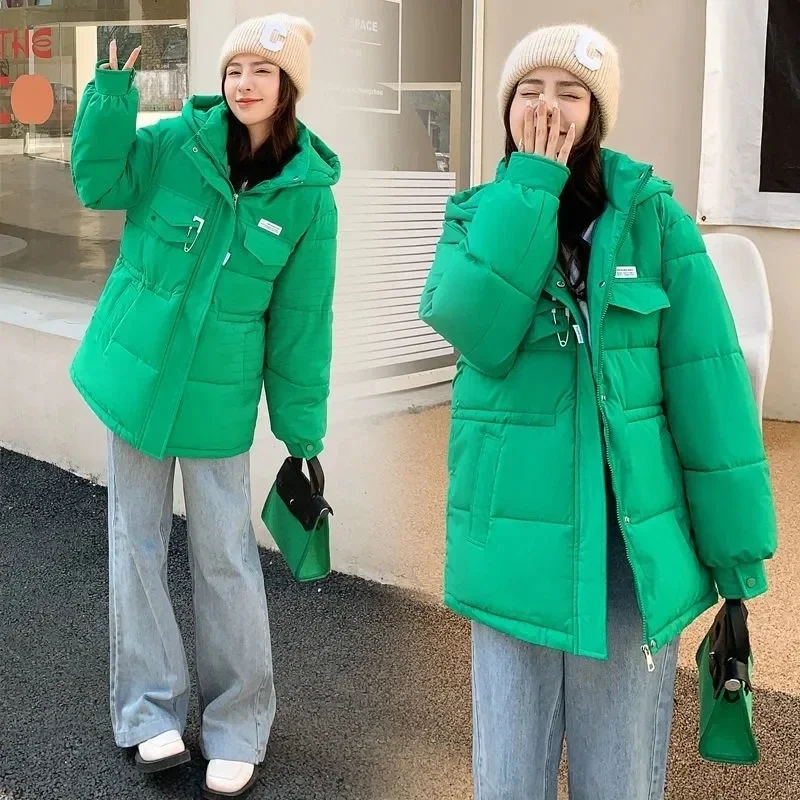 2025 New Women Loose Cotton Padded Jacket Women Klein Blue Cotton Coat Winter Warm Thicken Parkas Coat Hooded Plus Size Outwear