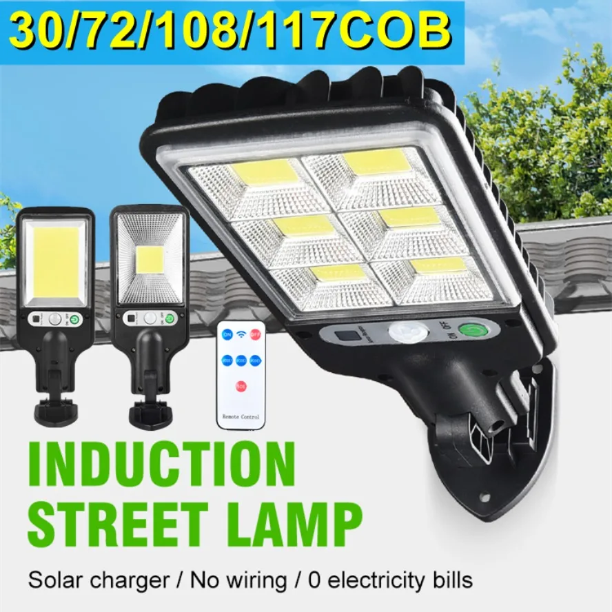 

2/1Pcs LED Solar Outdoor Remote Control 3 Modes LED Courtyard Wall Lamp Human Body Induction Garage Door Street Lighting