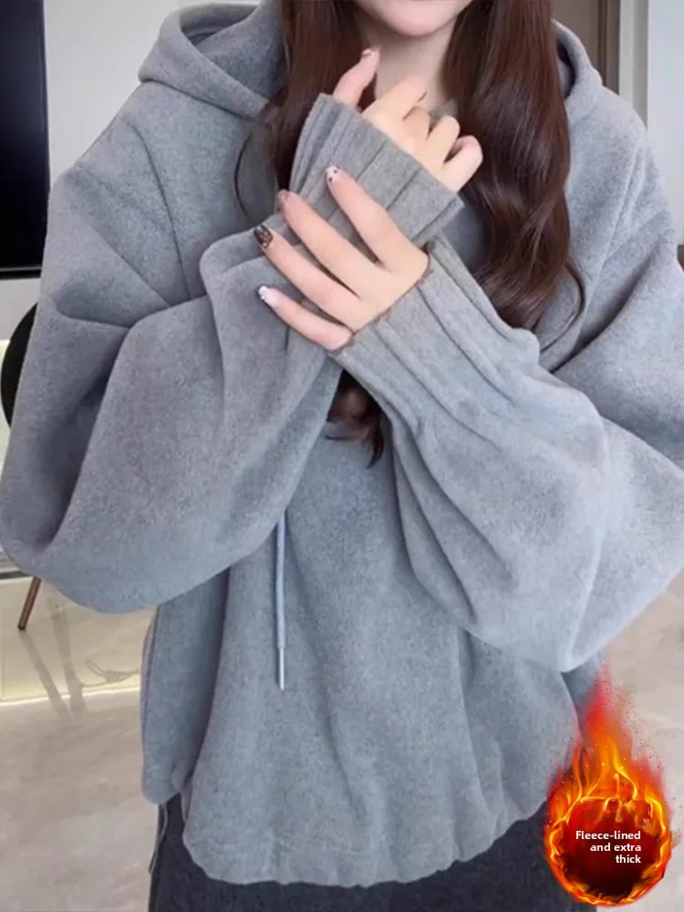Koreaanse Sle-sweater met capuchon Dames Winter Nieuwe Thiened Fce Casual anti-aging top met rits Los afslankend