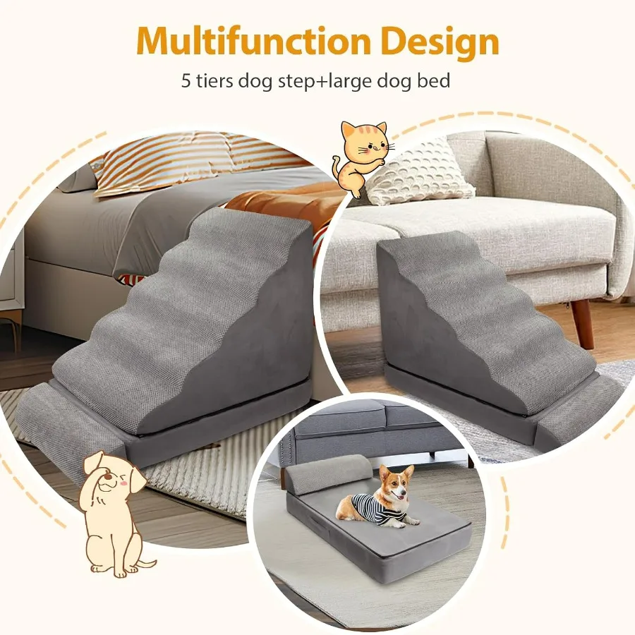 خطوات سلالم للكلاب للأسرة العالية حتى 3036 بوصة 6 خطوات رغوة الحيوانات الأليفة للكلاب الصغيرة الحيوانات الأليفة القديمة 30 ساعة منحدر كلب غير قابل للانزلاق للسرير Gr