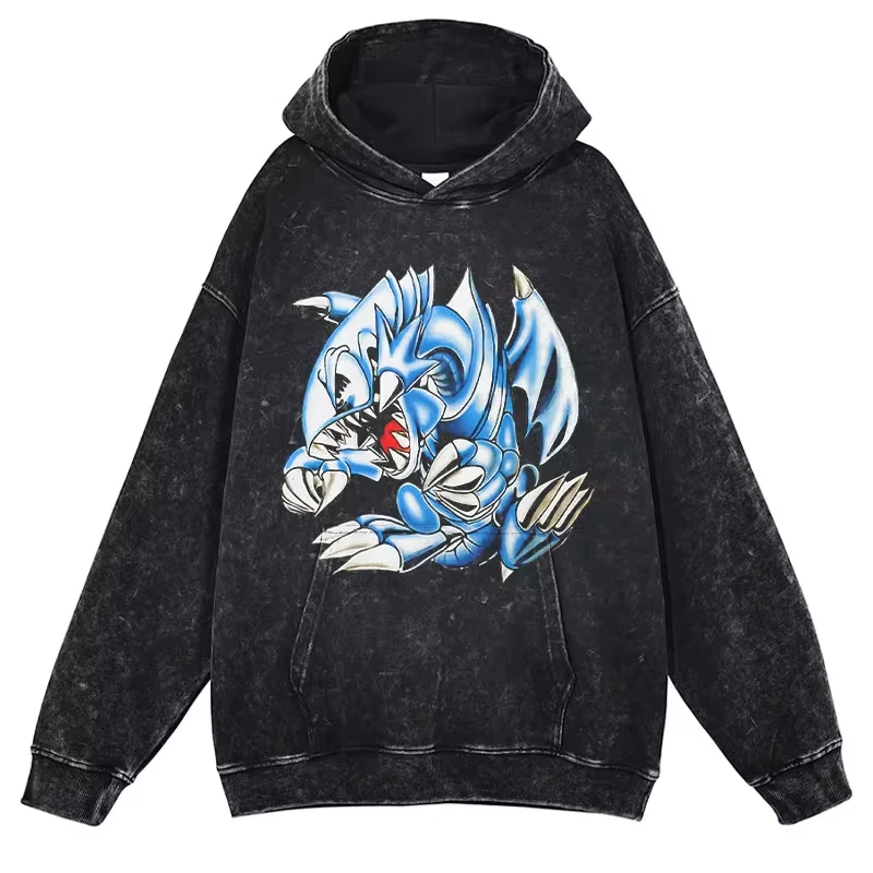 Yu Gi Oh Hoodie Anime Mutou Yuugi Pot of Avarice Vintage Washed Hooded Sweatshirts Oversized Pullover Harajuku Hoodie Men Cotton