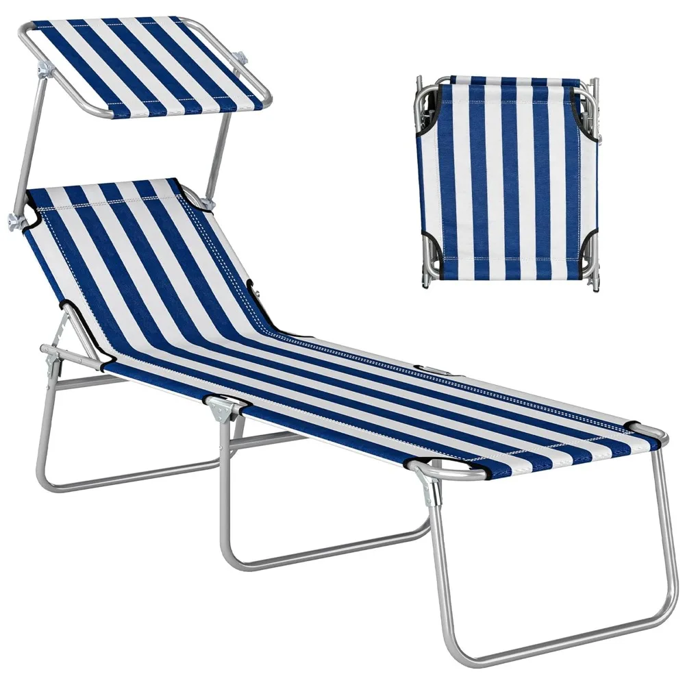 

Outdoor Lounge Chair, Adjustable Folding Chaise Lounge, Tanning Chair with Sun Shade, Customized