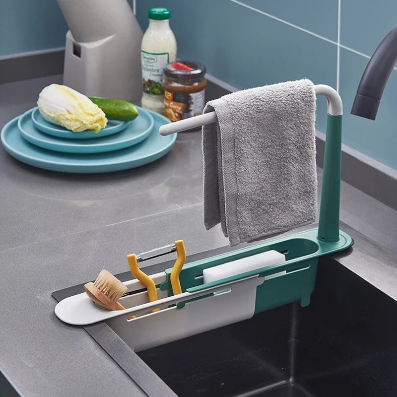 Adjustable Sink Shelf Kitchen Sinks Organizer Soap Sponge Holder Sink Drain Rack Storage Basket Kitchen Gadgets Accessories Tool